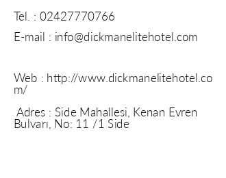 Dickman Elite Hotel iletiim bilgileri